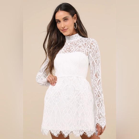 Lulus Gorgeous Attraction White Lace Mini Cocktail Dress NWT Size Large - Picture 1 of 3
